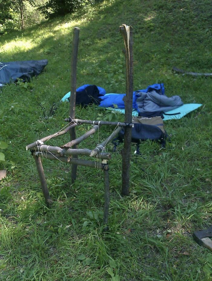 On This Day, 11 Years Ago, My Friend Didn't Bring His Picnic Chair To Camping, But We Had A Roll Of String