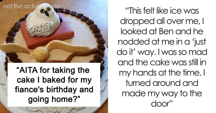 Woman Leaves Fiance’s Birthday Party With A Personalized Cake She Made For Him After He Stayed Silent When His Mom Insulted Her With A Bigger Store-Bought Cake