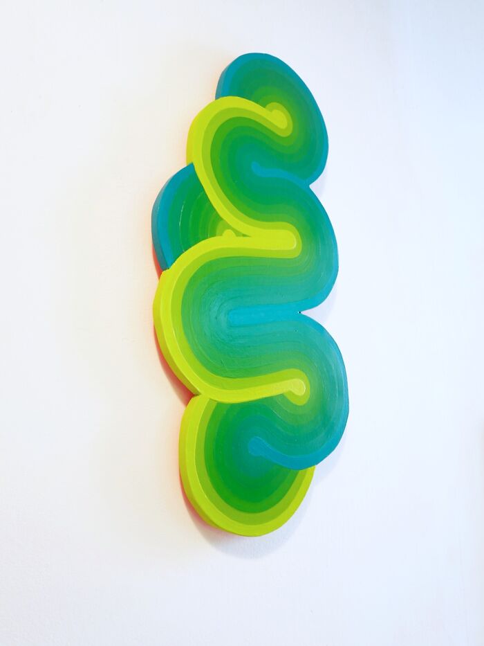 Blob, Green Squiggle, Wall Sculpture Made Of Reclaimed Wood