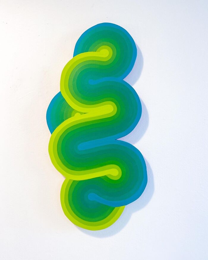 Blob, Green Squiggle, Wall Sculpture Made Of Reclaimed Wood