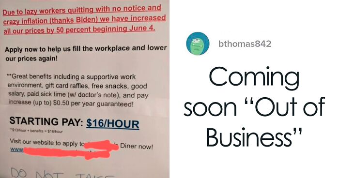 Video Goes Viral After Woman Calls Out Restaurant For Ridiculous Job Flyer Blaming 'Lazy Workers' For 50% Price Increase