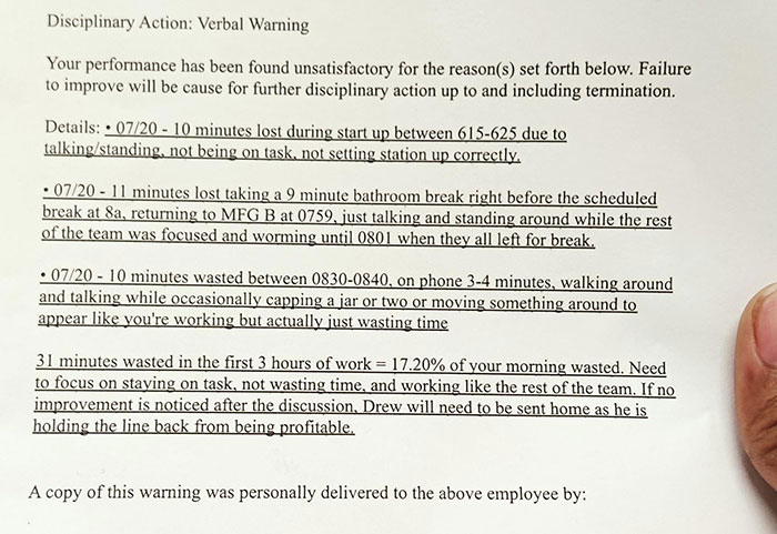 Employee Shares A “Verbal Warning” In Print That They Got For Spending 9 Minutes In The Bathroom, Makes People Crack Up At Their Boss