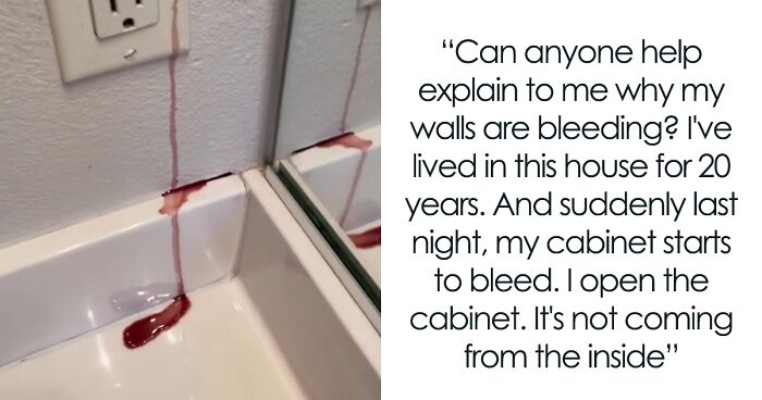 Woman Posts A Series Of Videos Of Her Trying To Figure Out Why A Blood-Like Liquid Is Trickling Down Her Bathroom Wall