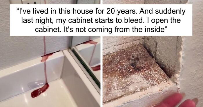 Woman Investigates A Reddish Liquid Dripping Down Her Bathroom Wall She Called “Demon Juice” As It Has No Apparent Source