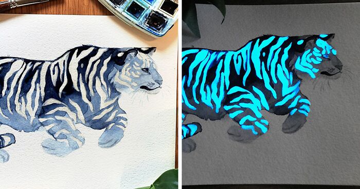 I Create Animal-Themed Watercolor Paintings That Glow In The Dark For Up To 12 Hours (24 Pics)