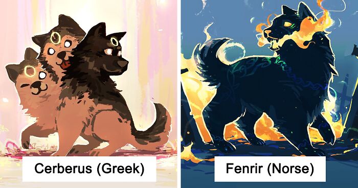 “Mytho Doggos” And “Mytho Mice”: 20 Illustrations By Erinye Depicting Mythological Animals From Around The World