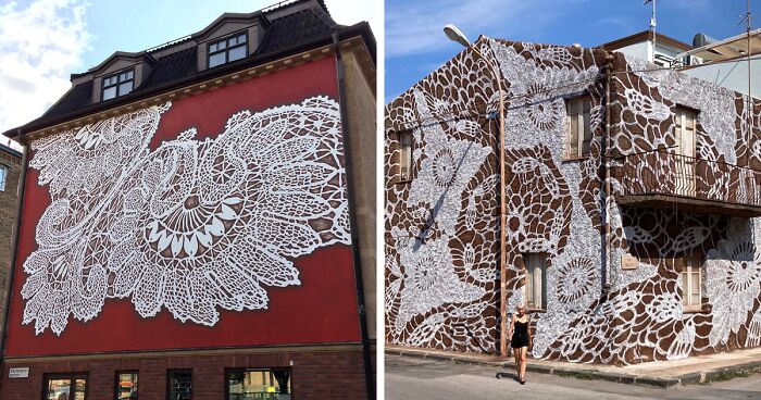 I Create Intricate Lace Art On Building Walls, Interiors, And Many Other Places (38 New Pics)