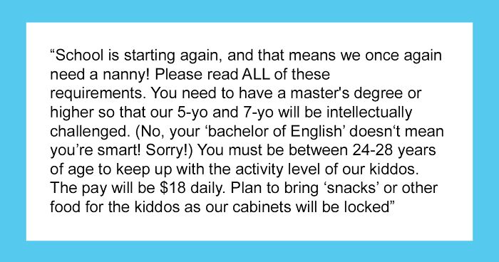 Woman Finds Such Unhinged Posts From Parents Looking For Nannies That She Just Has To Shame Them On Twitter