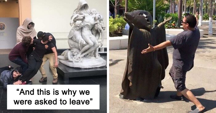 41 Of The Best Examples Of People Messing Around With Random Statues, As Shared On This Twitter Page