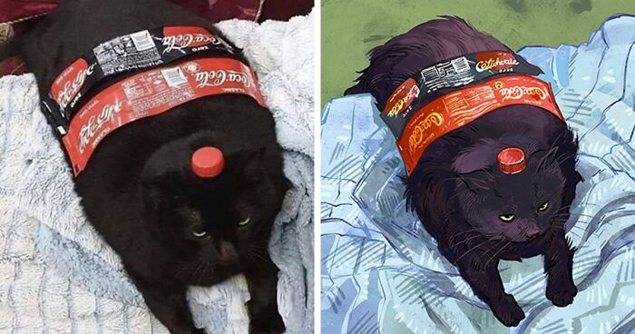 Artist Transforms Funny Cat Pics Into Illustrations And Here Are 70 Of The Best Ones (New Pics)