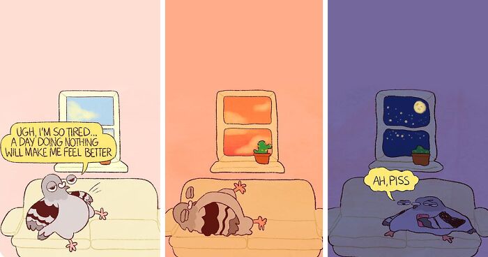 'Bird Brain': Artist Illustrates What It's Like To Live With Anxiety And Depression Through The Wholesome Eyes Of A Cartoon Pigeon (70 Pics)