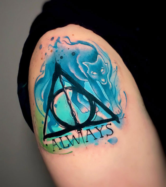 Watercolor Deathly Hallows tattoo by Haku-Psychose on DeviantArt