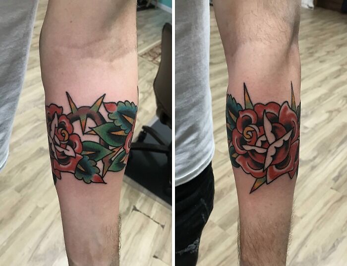 Watercolor rose armband tattoo