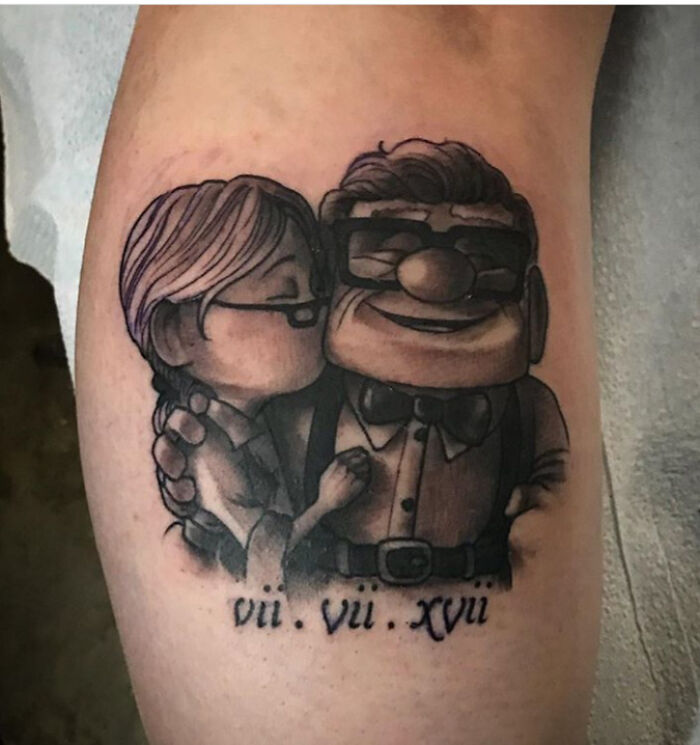 My Up Tattoo Of Cute Carl & Ellie Together Forever