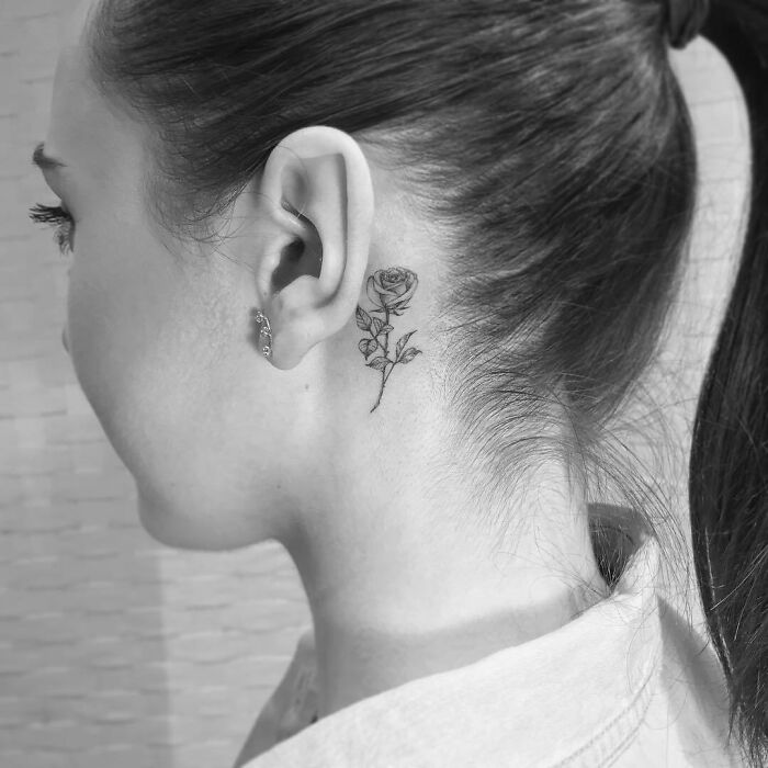 Behind the ear rose tattoo. - Everlasting Art Tattoo | Facebook