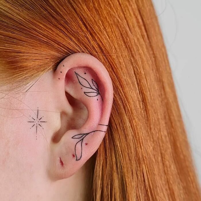 Ear tattoo ideas! For in front of the Tragus as well. Contact  @blvktempletattoo to book! #eartattoos #tragustattoo #finelinetattoos… |  Instagram