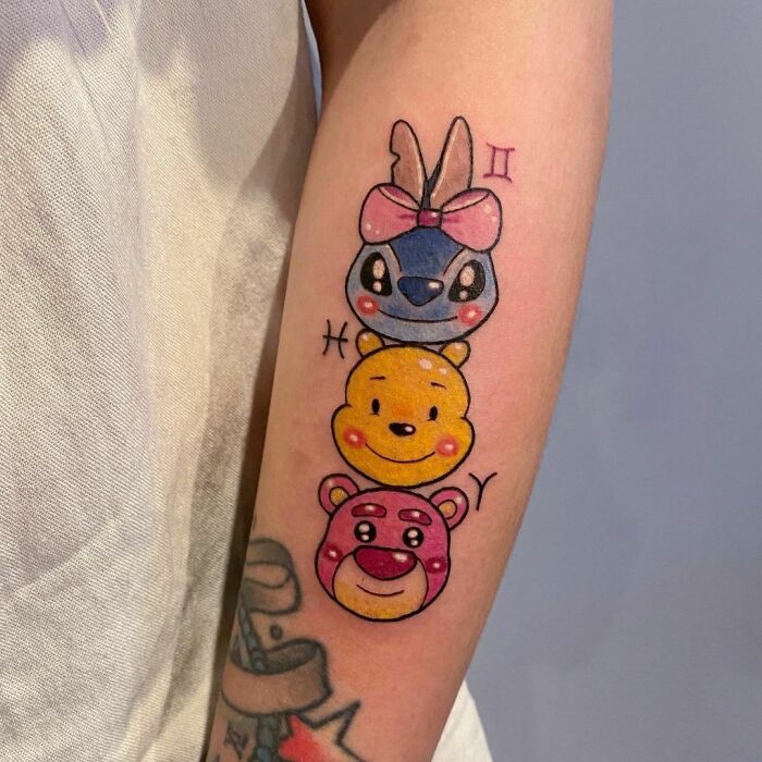 Stitch, Winnie The Pooh And Lots-o'-Huggin' Bear Tattoo