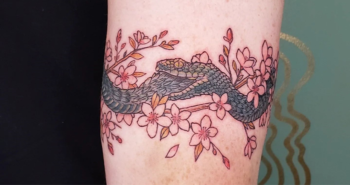 Snake And Cherry Blossom Armband armband tattoo