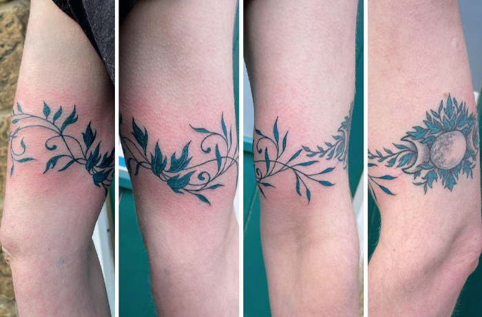 Triple Moon With Leaves & Vines armband tattoo