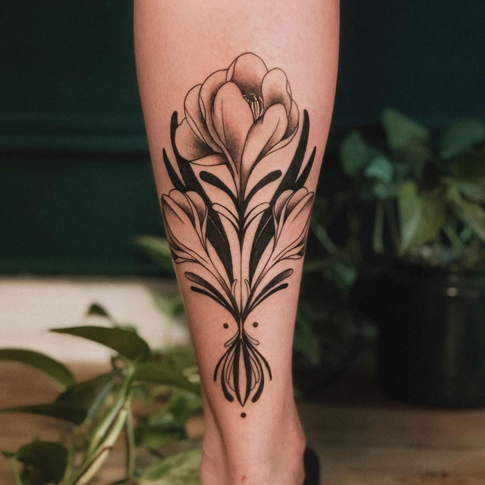 Pitchfork Tattoos  A delicate calf tattoo for Mercedes  Facebook