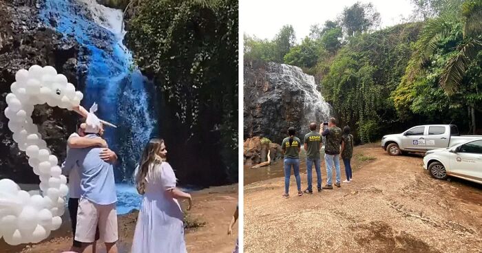 Couple Thought It Was A Good Idea To Dye A Whole Waterfall For Their Gender Reveal Party, Sparks An Outrage