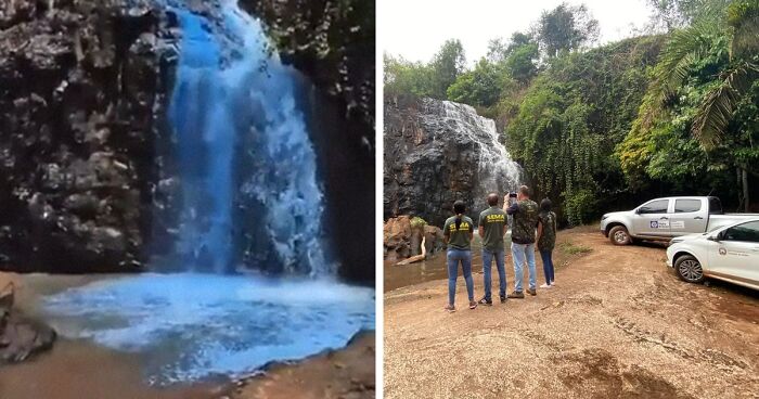 Couple Dyes An Entire Waterfall Blue For Their Gender Reveal Party, People Think It's 