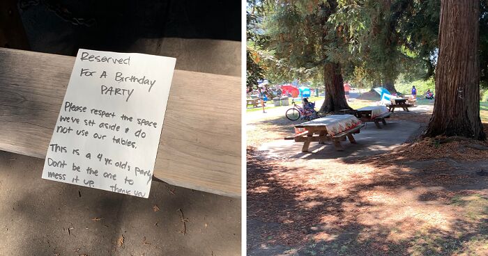 Person Is Fuming After Parents Reserve Public Park Benches For 4-Year-Old's Birthday Party With A Passive-Aggressive Note And Then Don't Show Up