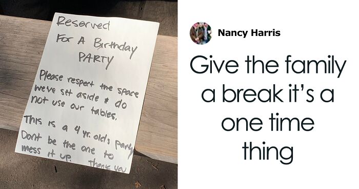 Parents Reserve Public Park Benches For Their Kid's Birthday, Write An Entitled Note Saying 