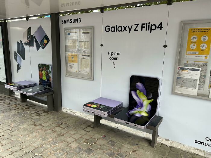 Samsung’s Galaxy Flip Phone Advertisement At A Bus Stop In Belgium