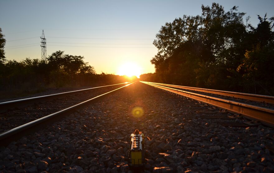 Funny Street Art - Toy Train Sunset