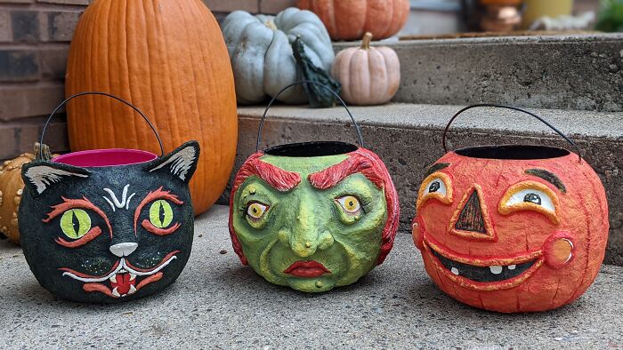 I Made These Vintage-Inspired Paper Mache Trick-Or-Treat Buckets