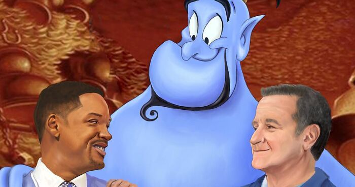 16 Illustrations Of Disney Characters Meeting The Actors From Their Movie Adaptations