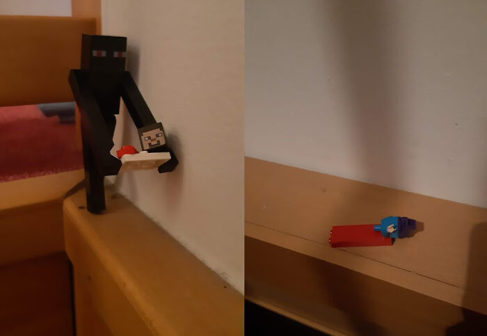 We´re Home With Covid So I Told Kids To Create Some Decorations With LEGO Bricks, And Now We Are Finding Small Scenes Like This All Around The House