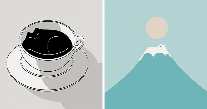 I Create Minimal Illustrations Featuring Cats Blended Into Landscapes And Other Scenes (40 New Pics)