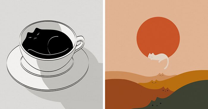 I Blend Curves Of Cats Into Natural Landscape Scenes (40 New Illustrations)