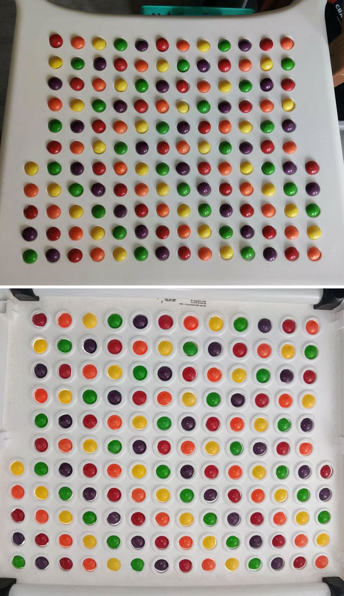 I Have Bought More Skittles And Filled All The Holes In My Chair With Them. Top And Bottom View