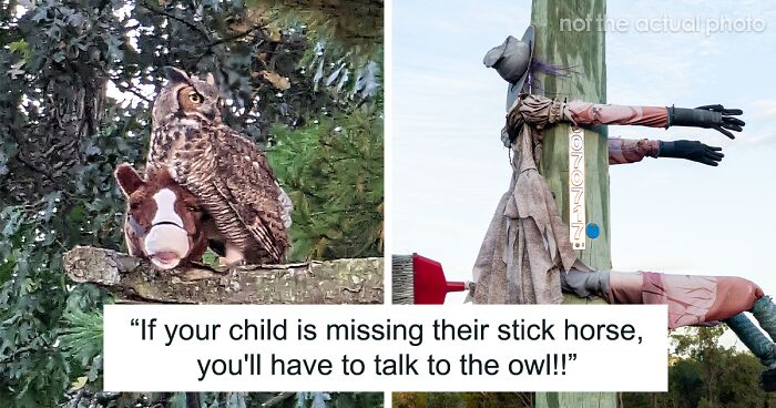 Owl Steals A Child’s Hobby Horse And Looks Like A Witch Flying Around On A Broomstick