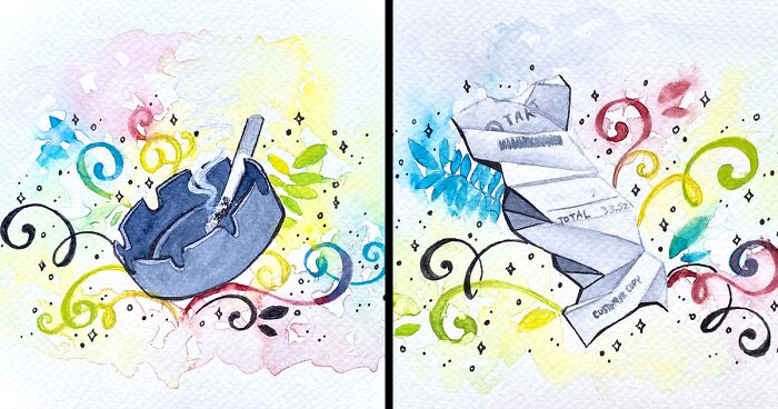 13 Objects That I Found On The Street Inspired Me To Paint Them Using Watercolors And Ink