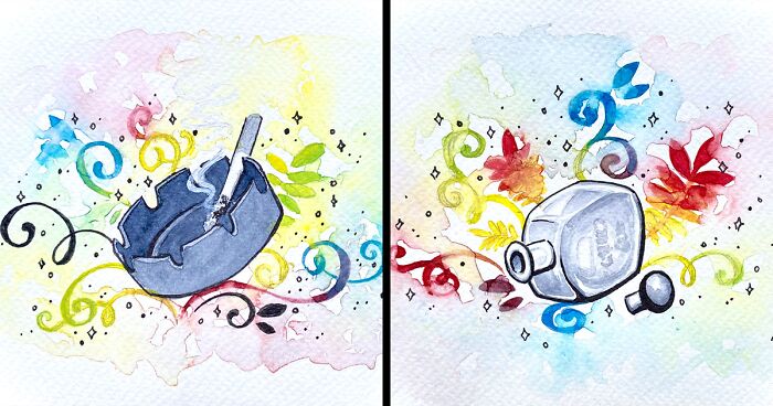 I Created Watercolor And Ink Paintings Of Various Objects That I Found On The Street, And Here Are 13 Of Them