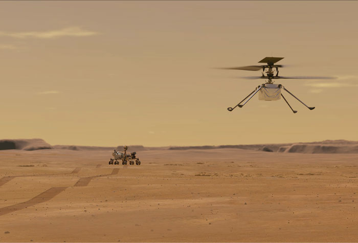 Mars surface with robots