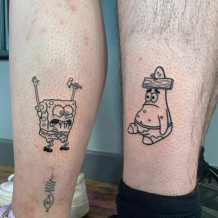 Gmmtattoons  Spongebob  Patrick   Finally had the opportunity to  tattoo some of my favorite cartoons and pack them in with color Wish I  could do more but this is