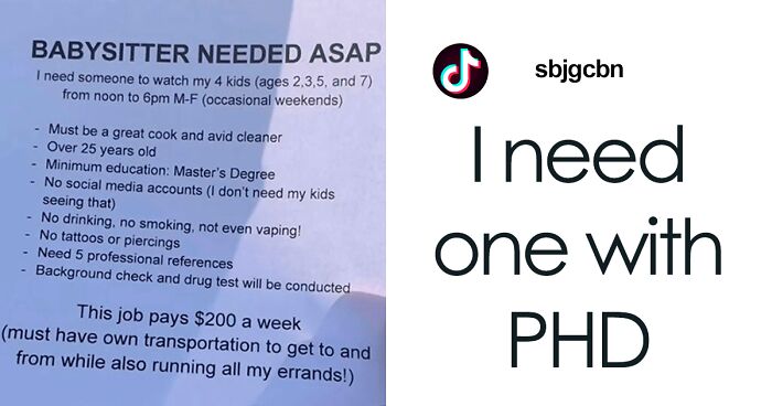 Delusional Parent Expects To Find A Babysitter With A Master's Degree That Would Watch 4 Kids For $200 A Week, Gets Roasted On TikTok