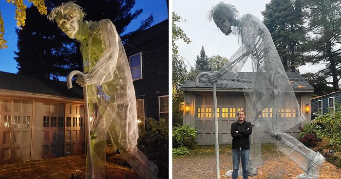 TikToker Shows Off Her Dad’s Artful Halloween Installations He Makes For Their Driveway