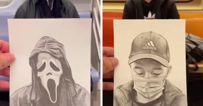 NYC Artist Continues Sketching Unwitting Masked Strangers On Their Subway Commute, Here's 27 Of His Most Amazing Drawings