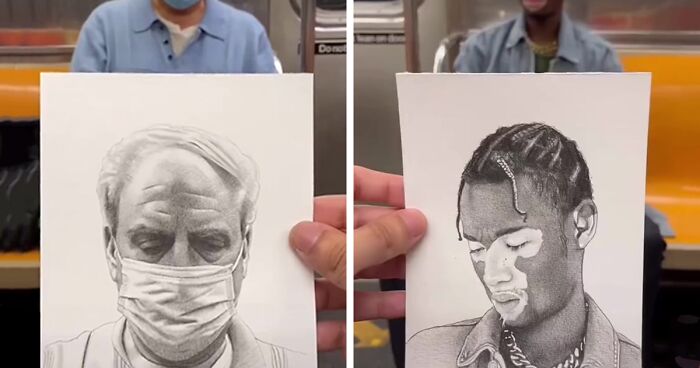 NYC Artist Uses His Skills And Abilities To Help People Feel Appreciated By Making These 27 Hyper-Realistic Portraits Of Unaware Subway Commuters (New Pics)