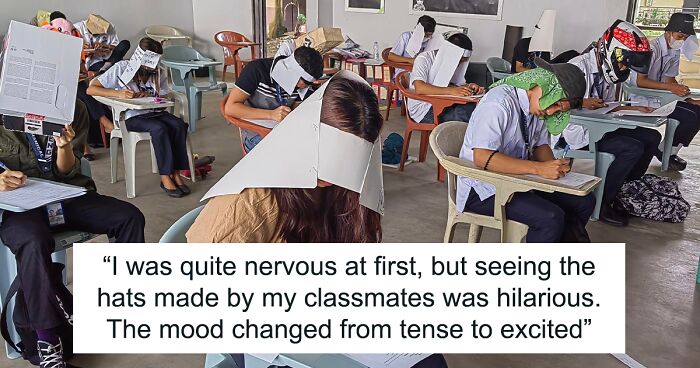 These Students Understood The Assignment When Their Teacher Asked Them To Make Hats To Prevent Them From Cheating During Their Exams