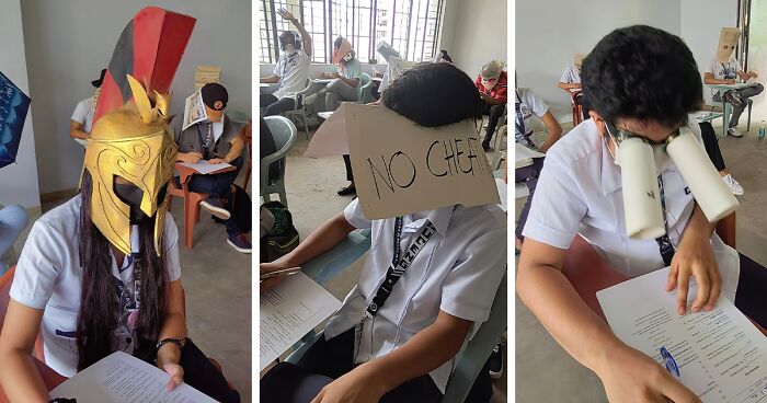 These Students Understood The Assignment When Their Teacher Asked Them To Make Hats To Prevent Them From Cheating During Their Exams