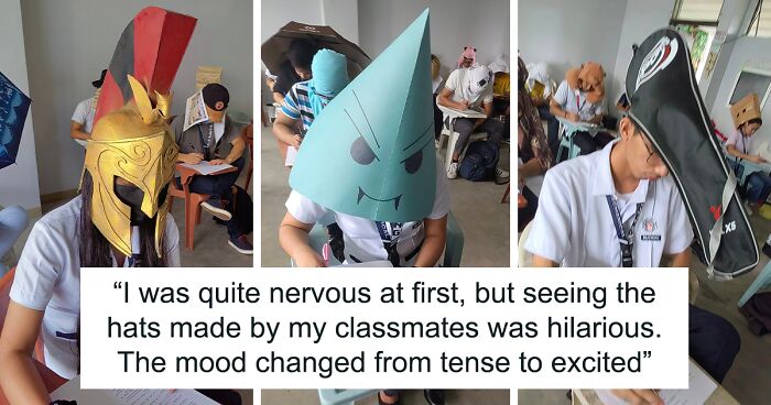 These Students Understood The Assignment When Their Teacher Asked Them To Make Hats To Prevent Them From Cheating During Their Exams