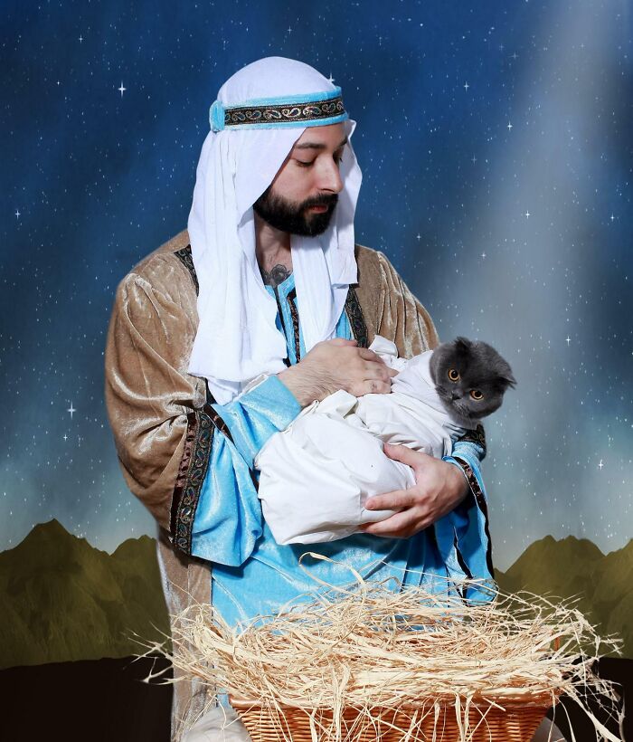Me And My Cat's Christmas Card Was Deemed "Sacrilegious" By A Few People. What Do You Think?