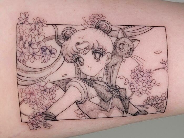 My Newest Tattoo! Sailor Moon And Luna Done By Cat At Off The Ground Ink In Markham, Ontario, Canada